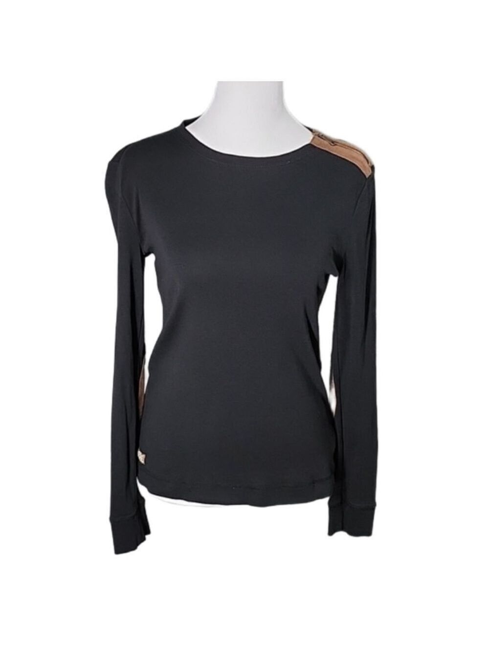 LRL LAUREN JEANS CO. 100% COTTON LONG SLEEVE BLACK SHIRT W/SUADE ELBOW PATCHES M